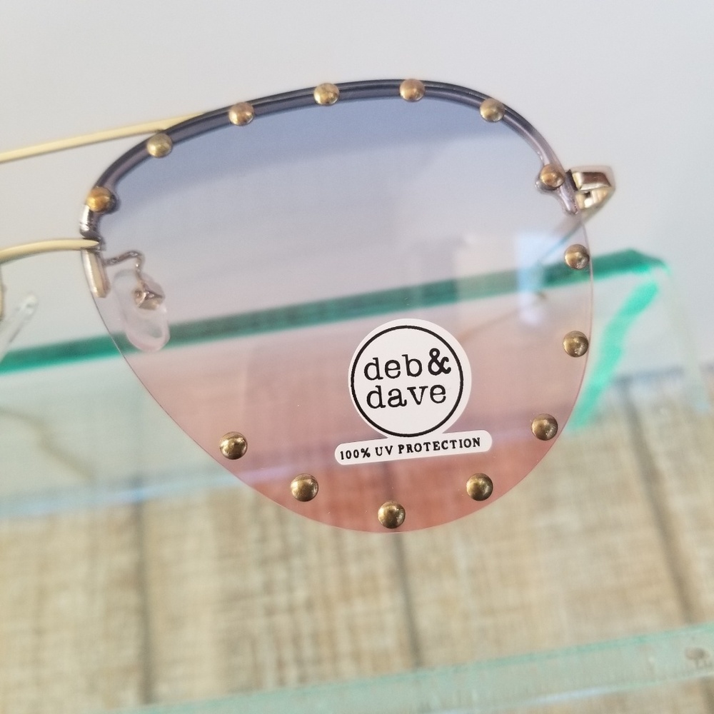 deb & dave Pink & Blue Rivet Studded Sunglasses - Picture 2 of 3